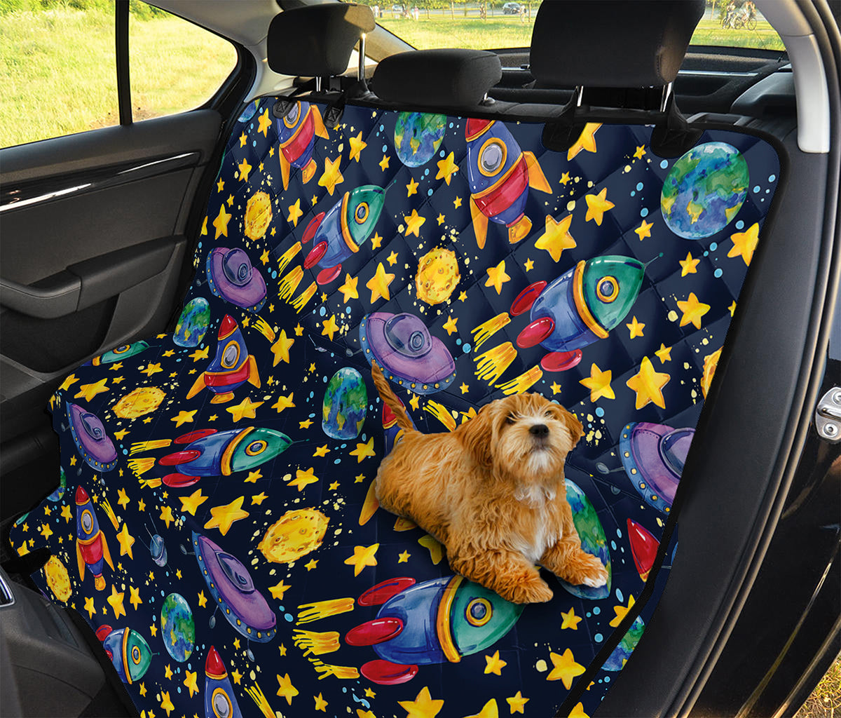 Watercolor Rocket Pattern Print Pet Car Back Seat Cover