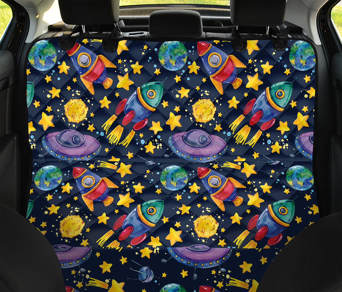 Watercolor Rocket Pattern Print Pet Car Back Seat Cover