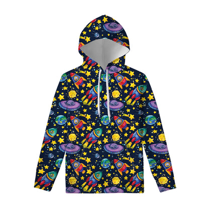 Watercolor Rocket Pattern Print Pullover Hoodie