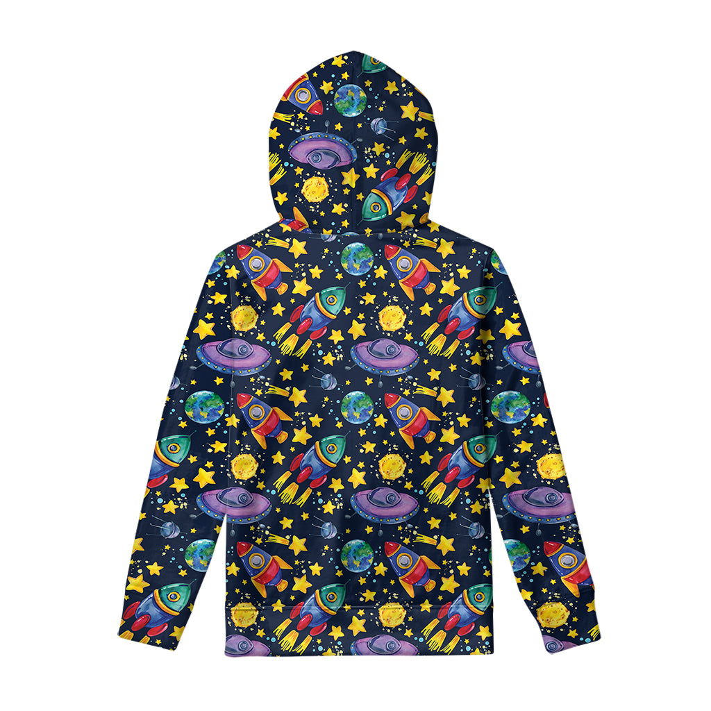 Watercolor Rocket Pattern Print Pullover Hoodie