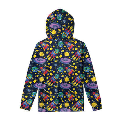 Watercolor Rocket Pattern Print Pullover Hoodie