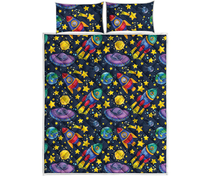Watercolor Rocket Pattern Print Quilt Bed Set