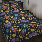 Watercolor Rocket Pattern Print Quilt Bed Set
