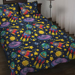 Watercolor Rocket Pattern Print Quilt Bed Set