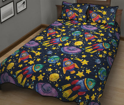 Watercolor Rocket Pattern Print Quilt Bed Set