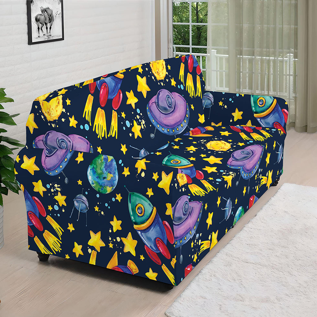 Watercolor Rocket Pattern Print Sofa Cover