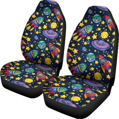 Watercolor Rocket Pattern Print Universal Fit Car Seat Covers