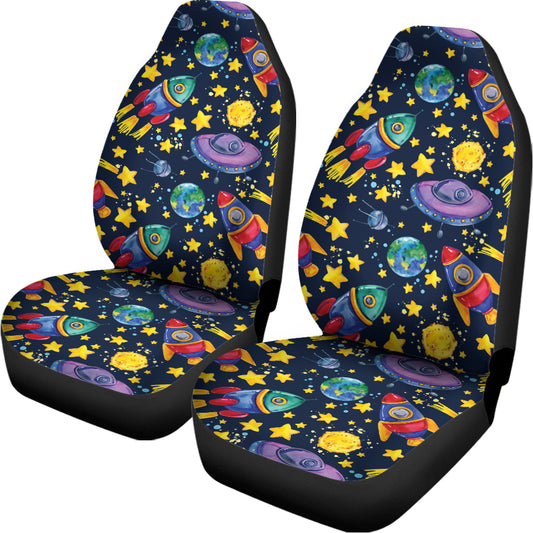 Watercolor Rocket Pattern Print Universal Fit Car Seat Covers