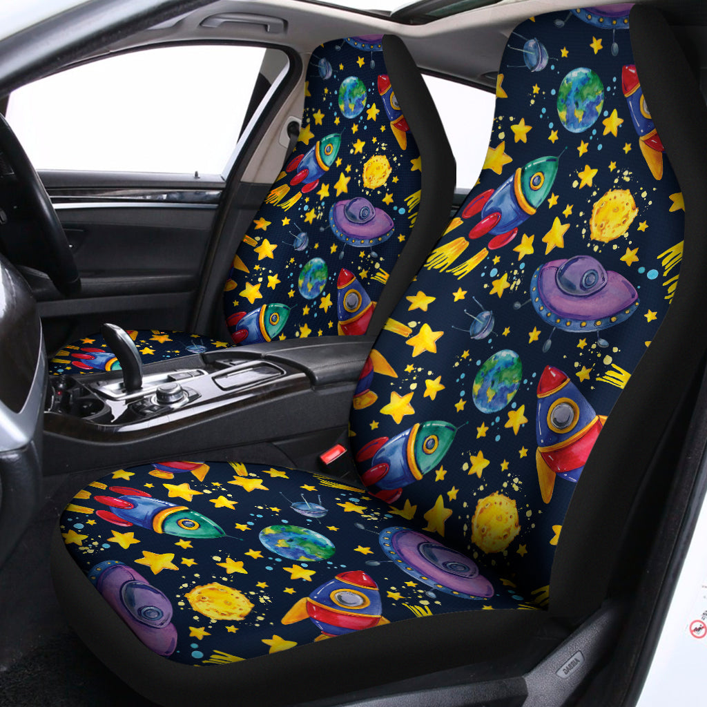 Watercolor Rocket Pattern Print Universal Fit Car Seat Covers