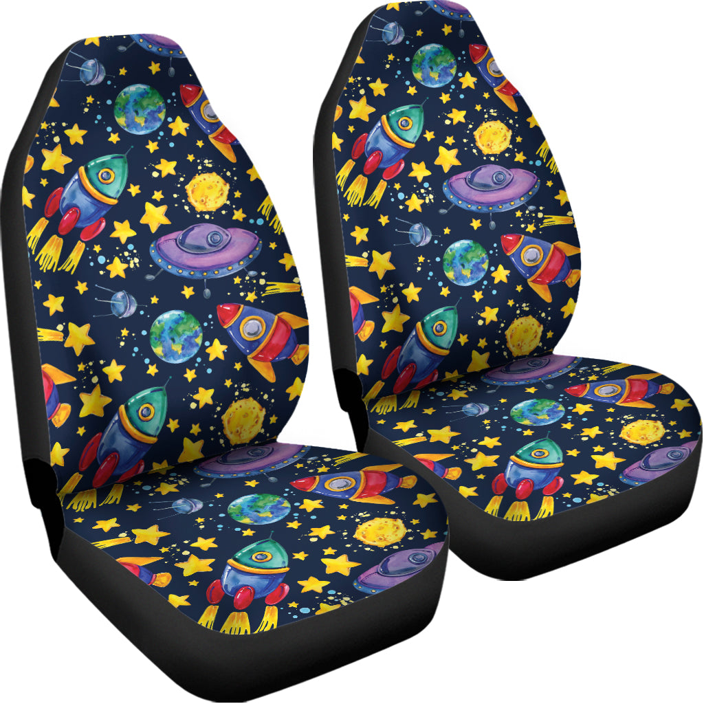 Watercolor Rocket Pattern Print Universal Fit Car Seat Covers