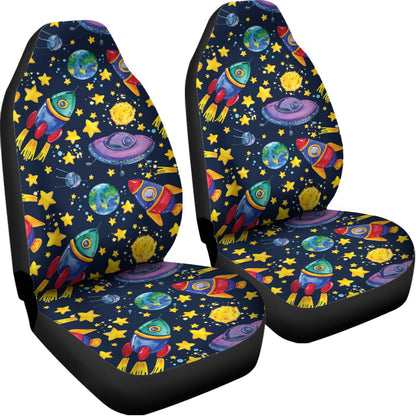 Watercolor Rocket Pattern Print Universal Fit Car Seat Covers