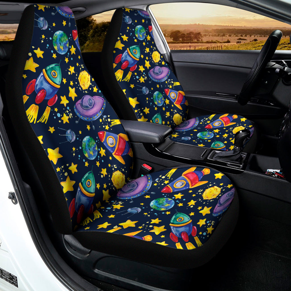 Watercolor Rocket Pattern Print Universal Fit Car Seat Covers