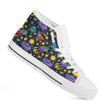 Watercolor Rocket Pattern Print White High Top Shoes