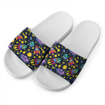 Watercolor Rocket Pattern Print White Slide Sandals