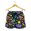 Watercolor Rocket Pattern Print Women's Shorts