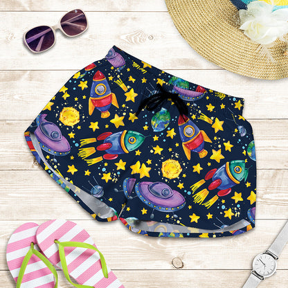 Watercolor Rocket Pattern Print Women's Shorts