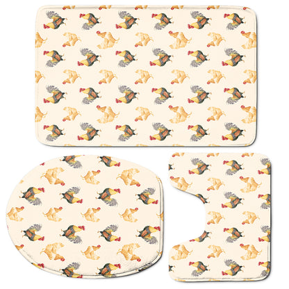 Watercolor Rooster Pattern Print 3 Piece Bath Mat Set