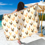Watercolor Rooster Pattern Print Beach Sarong Wrap