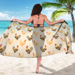 Watercolor Rooster Pattern Print Beach Sarong Wrap