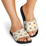 Watercolor Rooster Pattern Print Black Slide Sandals