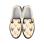 Watercolor Rooster Pattern Print Black Slip On Shoes