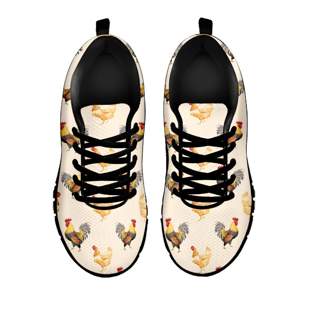 Watercolor Rooster Pattern Print Black Sneakers