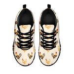 Watercolor Rooster Pattern Print Black Sneakers