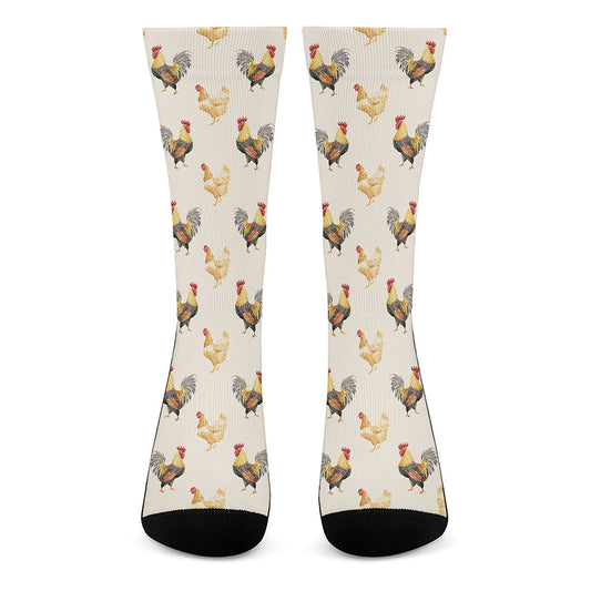 Watercolor Rooster Pattern Print Crew Socks