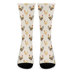 Watercolor Rooster Pattern Print Crew Socks