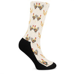 Watercolor Rooster Pattern Print Crew Socks