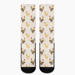 Watercolor Rooster Pattern Print Crew Socks