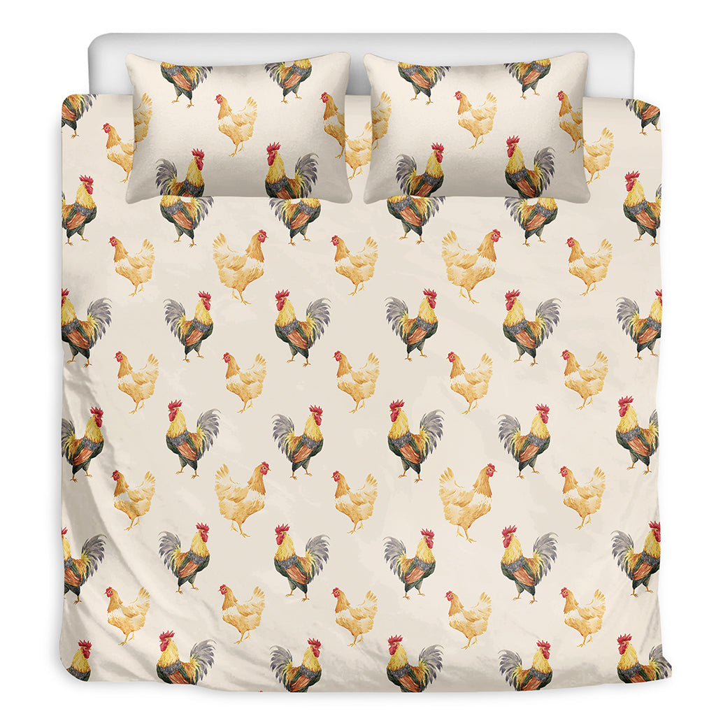 Watercolor Rooster Pattern Print Duvet Cover Bedding Set