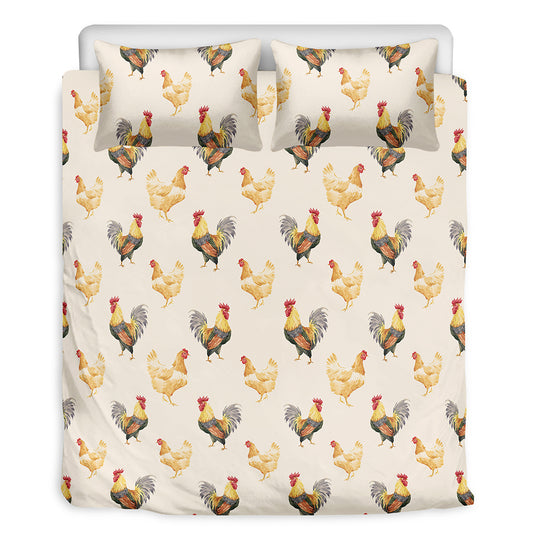 Watercolor Rooster Pattern Print Duvet Cover Bedding Set