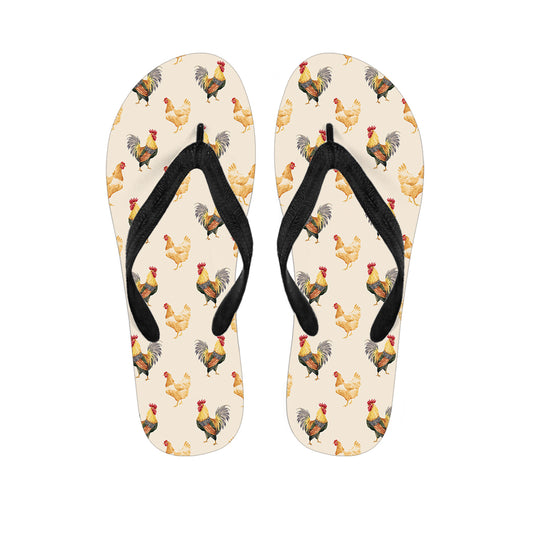 Watercolor Rooster Pattern Print Flip Flops