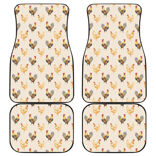 Watercolor Rooster Pattern Print Front and Back Car Floor Mats