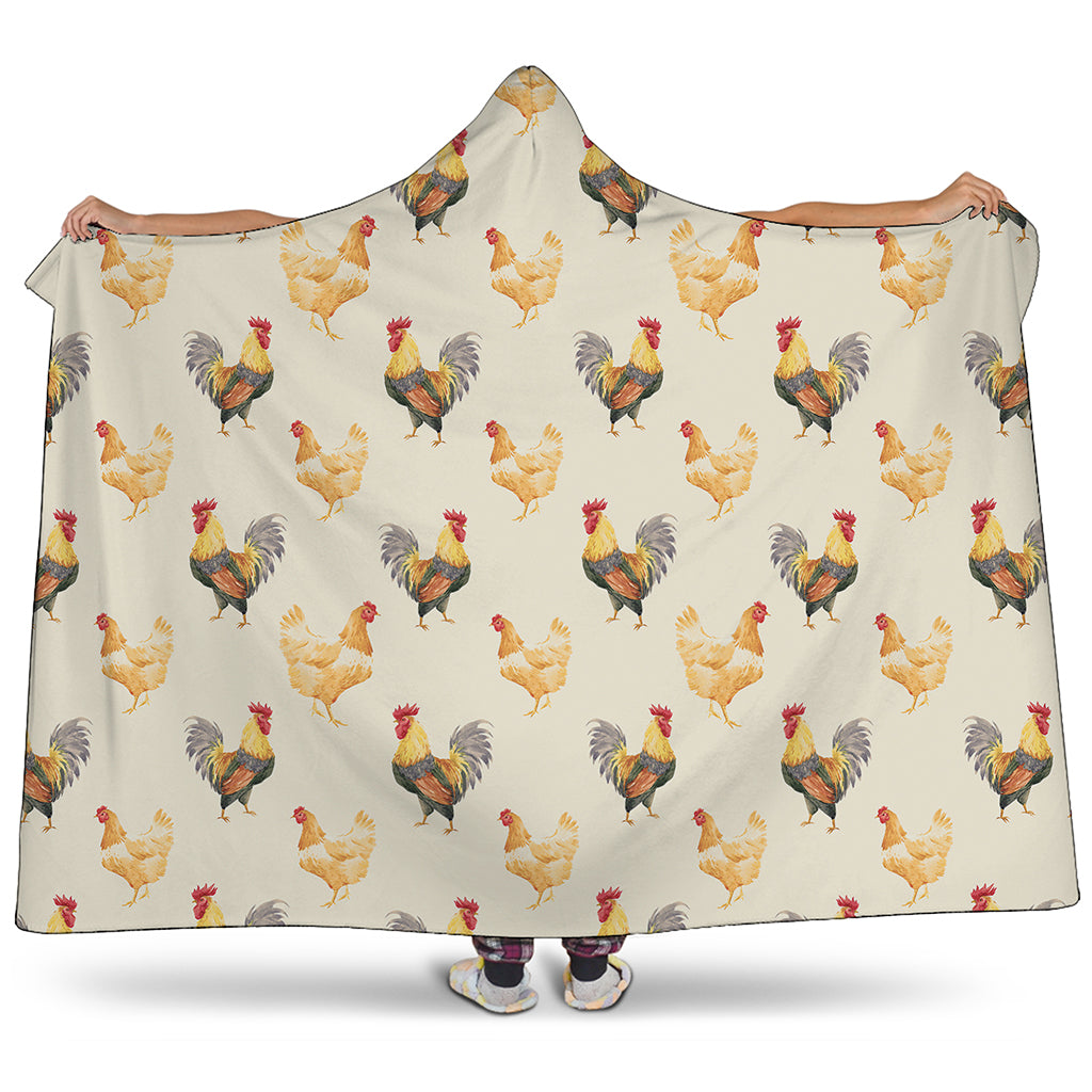 Watercolor Rooster Pattern Print Hooded Blanket