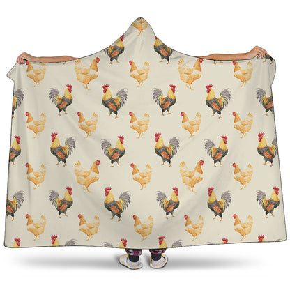 Watercolor Rooster Pattern Print Hooded Blanket