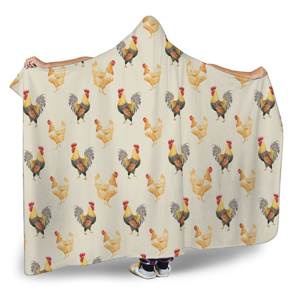 Watercolor Rooster Pattern Print Hooded Blanket