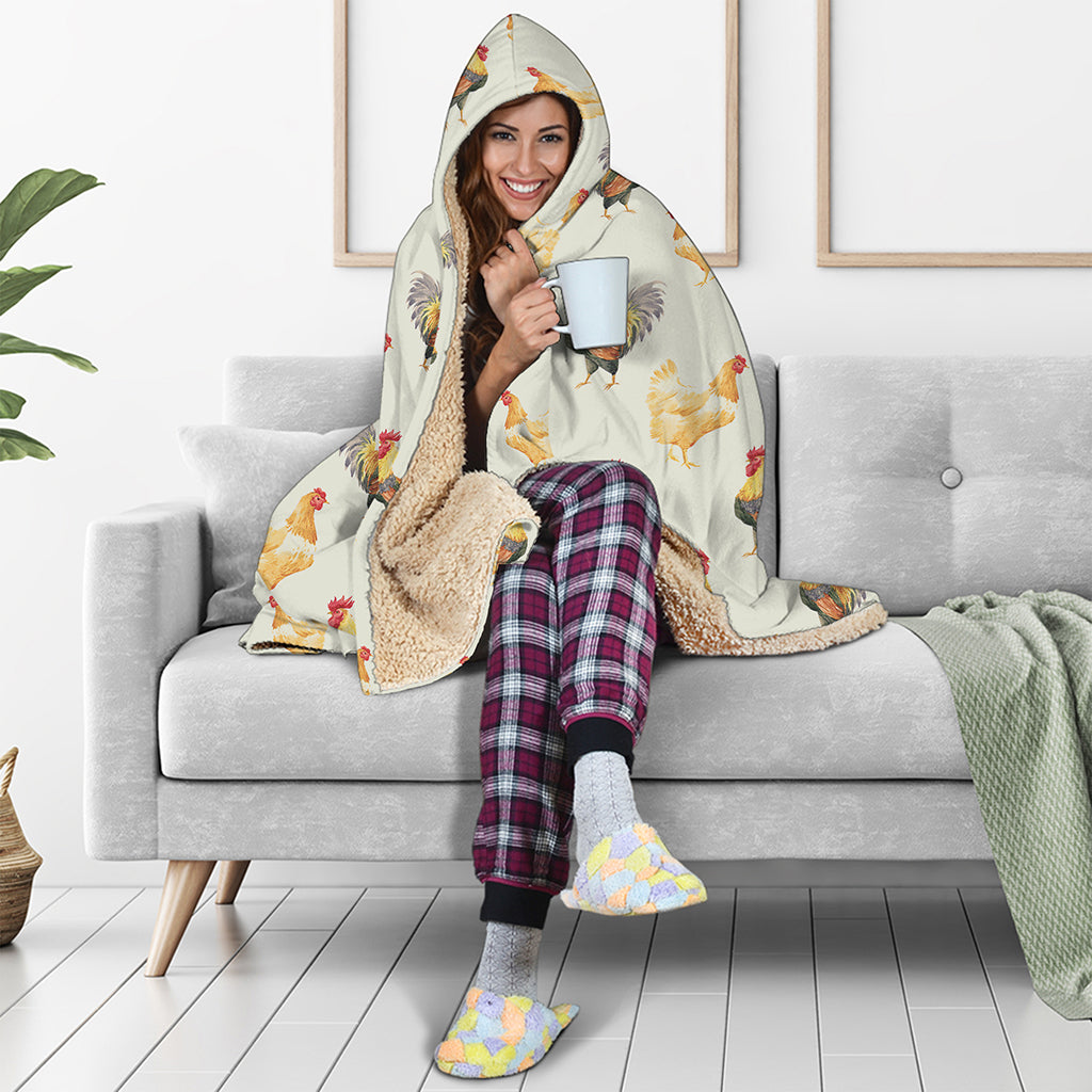Watercolor Rooster Pattern Print Hooded Blanket