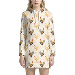 Watercolor Rooster Pattern Print Hoodie Dress