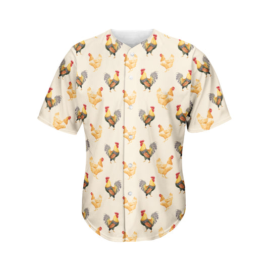 Watercolor Rooster Pattern Print Men's Baseball Jersey