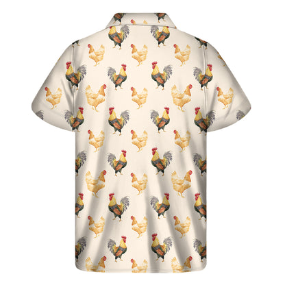 Watercolor Rooster Pattern Print Men's Short Sleeve Shirt