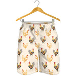Watercolor Rooster Pattern Print Men's Shorts