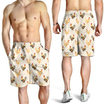 Watercolor Rooster Pattern Print Men's Shorts
