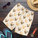 Watercolor Rooster Pattern Print Men's Shorts