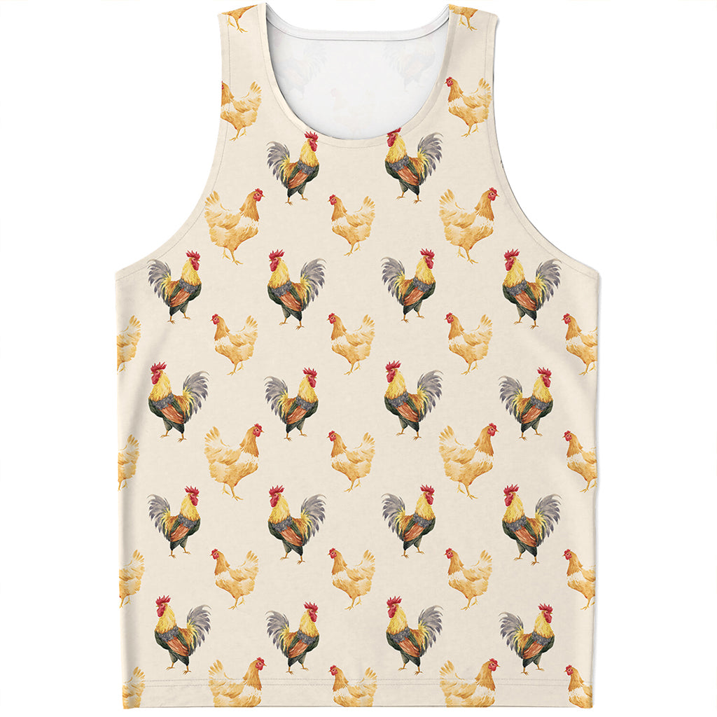 Watercolor Rooster Pattern Print Men's Tank Top