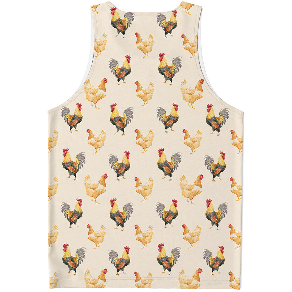Watercolor Rooster Pattern Print Men's Tank Top