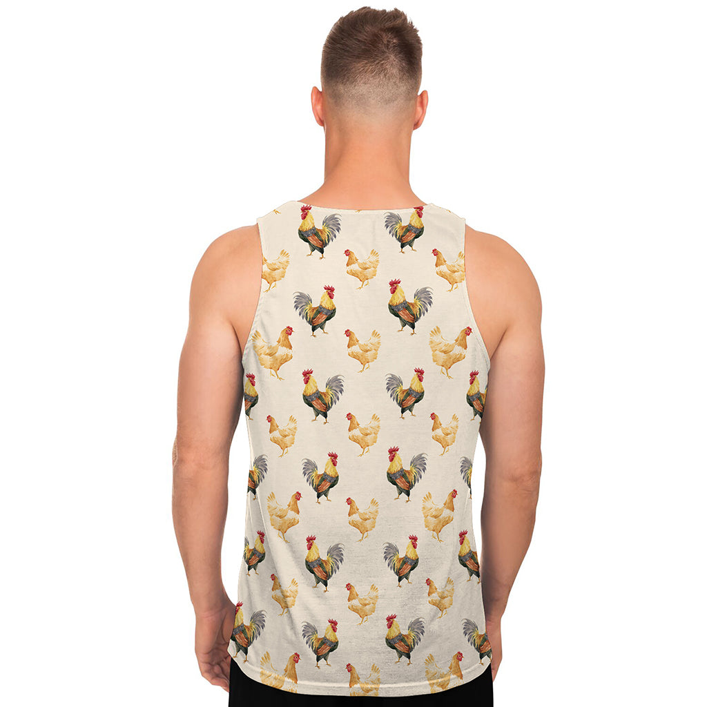 Watercolor Rooster Pattern Print Men's Tank Top