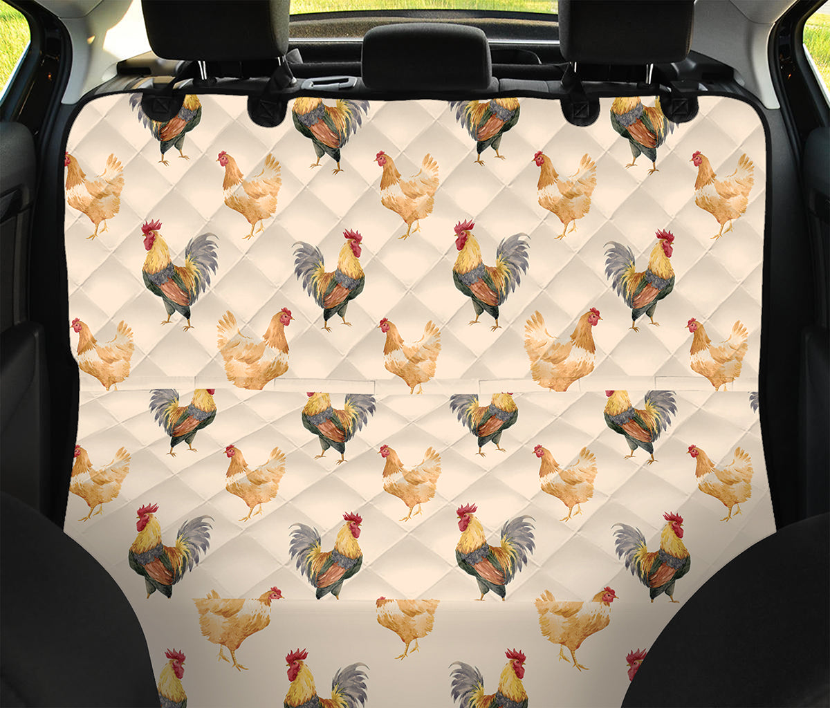 Watercolor Rooster Pattern Print Pet Car Back Seat Cover