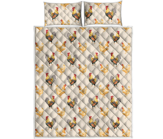 Watercolor Rooster Pattern Print Quilt Bed Set